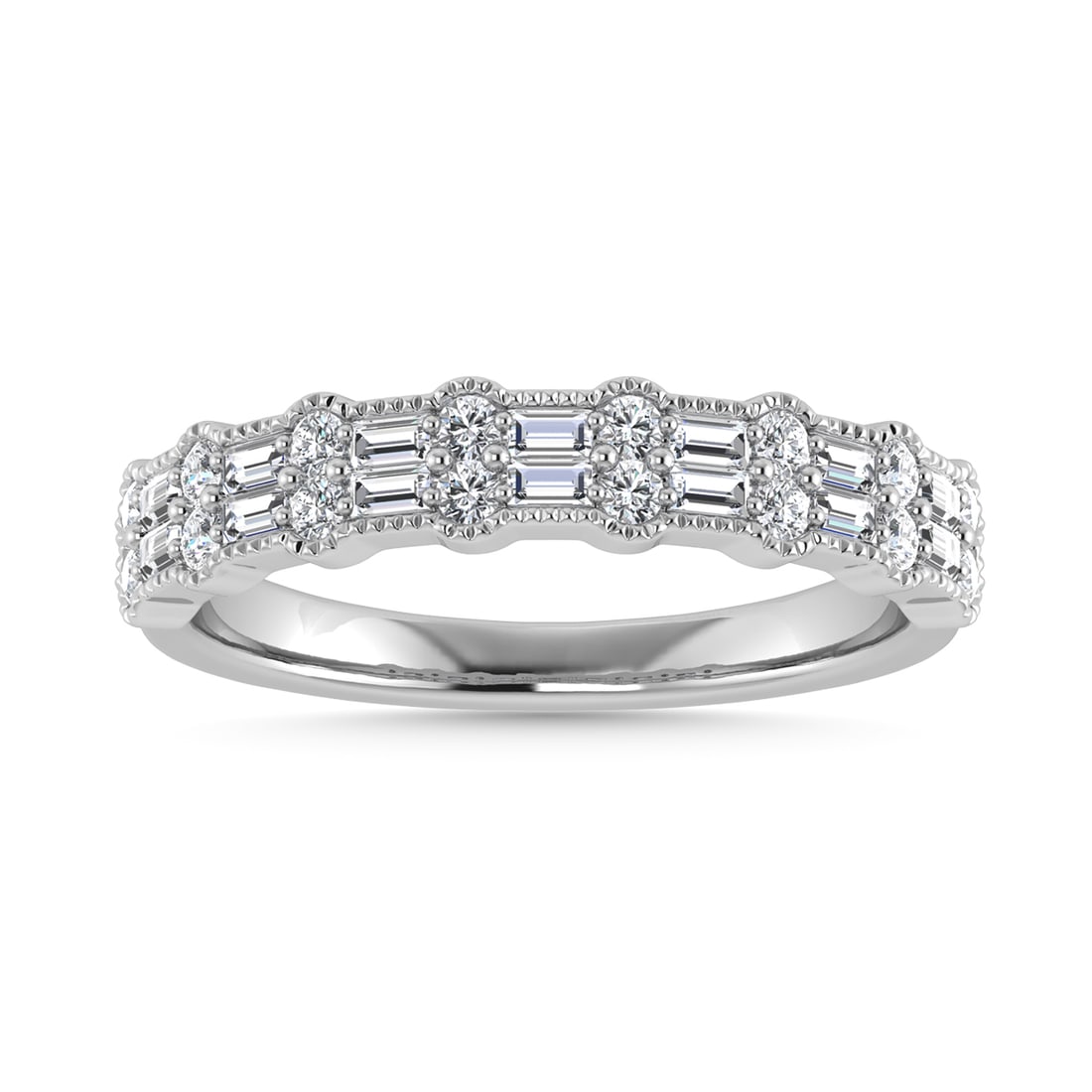Diamond 1/2 Ct.Tw. Fashion Band in 14K White Gold: Diamond 1/2 Ct.Tw. Fashion Band in 14K White Gold 14k White Gold Stone Color: G-h Stone Clarity: Si2 / I1 Each ring is presented in standard size 6.5. Complimentary resizing is available between sizes