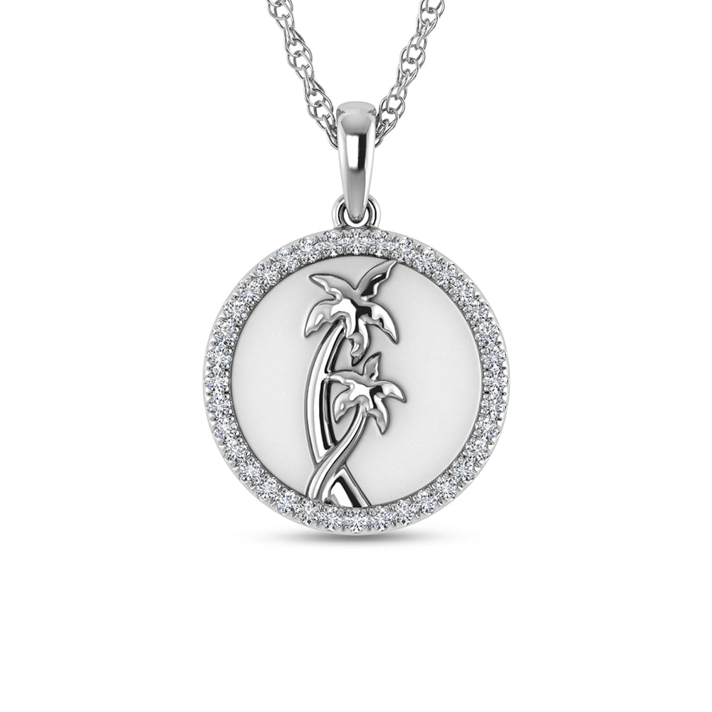 14K White Gold 1/6 Ct.Tw. Diamond Sea Of Life palm Tree Pendant: 14K White Gold 1/6 Ct.Tw. Diamond Sea Of Life palm Tree Pendant 14k White Gold Stone Color: G-h Stone Clarity: I1 Unless otherwise specified, pendants that include a chain are paired with our standard