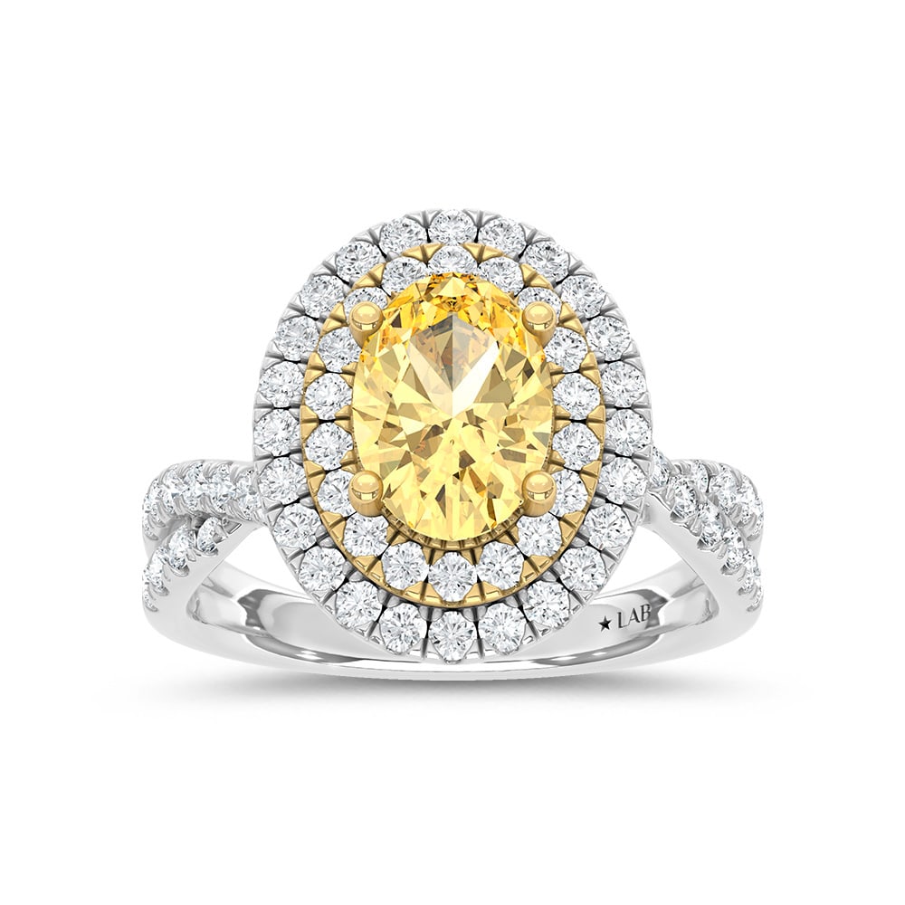 14K Two Tone Gold Lab Grown Diamond 2 7/8 Ct.Tw. Yellow Oval Shape Engagement Ring (Center 2ct): 14K Two Tone Gold Lab Grown Diamond 2 7/8 Ct.Tw. Yellow Oval Shape Engagement Ring (Center 2ct) Make a statement of timeless elegance with this 14K Two-Tone Gold Engagement Ring, featuring a dazzling 
