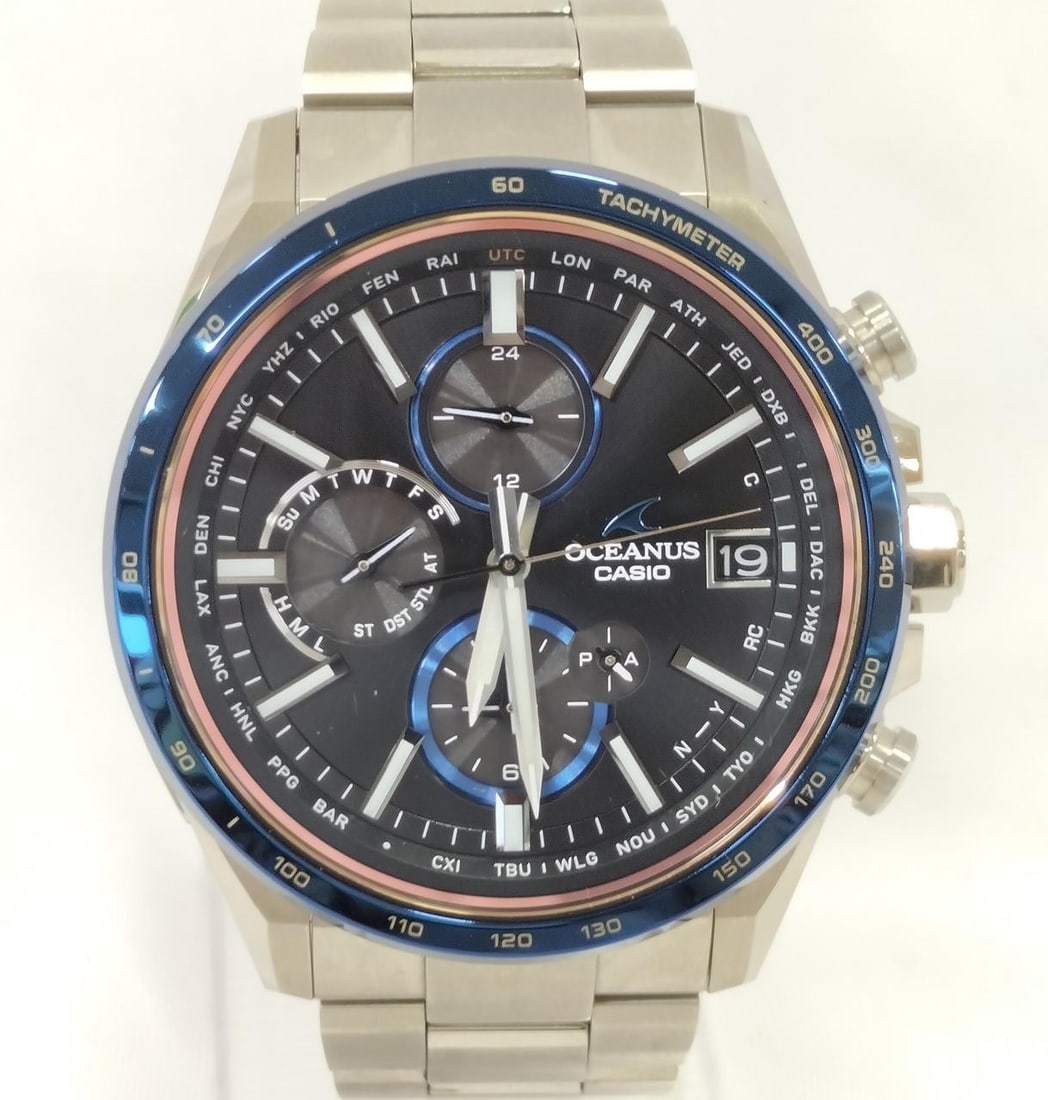 CASIO OCW-T4000D-1AJF Oceanus mens titanium solar wristwatch: CASIO OCW-T4000D-1AJF Oceanus mens titanium solar wristwatch Pre-owned CASIO OCEANUS Classic Line men's wristwatch with Tough Solar movement. This Japan-made model features a titanium case and titaniu