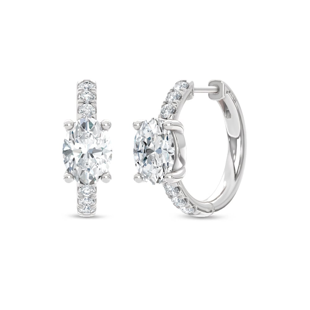 14K White Gold Lab Grown Diamond Channel set 1 3/4 Ct.Tw. Round and Oval Shape Hoop Earrings