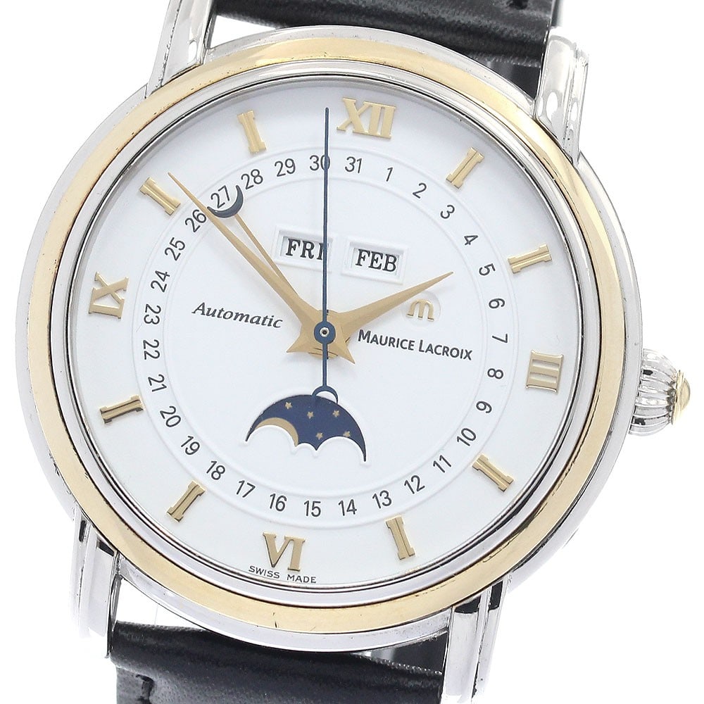 Maurice Lacroix Masterpiece MP6347-YS101-19F Mens Automatic Moon Phase Watch: Maurice Lacroix Masterpiece MP6347-YS101-19F Mens Automatic Moon Phase Watch Pre-owned Maurice Lacroix Masterpiece men's wristwatch with an automatic movement and classic triple calendar and moon phas