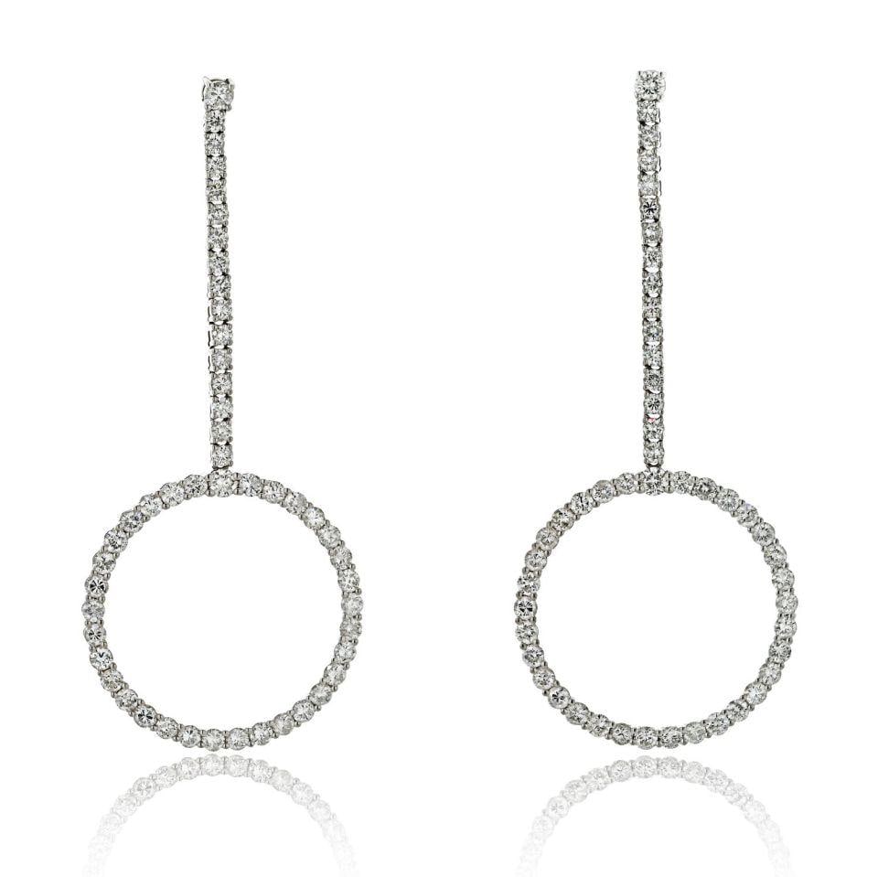 18K White Gold 5.92ct Round Cut Diamond Dangling Earrings (1 of 3)