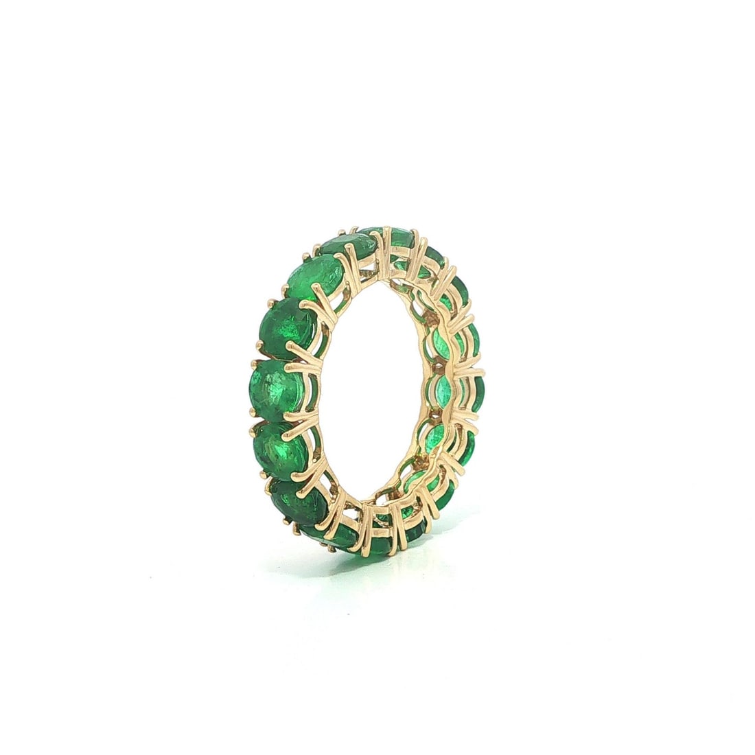 18k Yellow Gold Emerald Eternity Band Ring Size 6.5 (1 of 9)