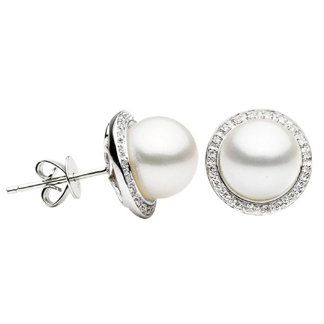 Harbor Diamonds Akoya Pearl Diamond Halo Studs 14K White Gold 0.10CT: Harbor Diamonds Akoya Pearl Diamond Halo Studs 14K White Gold 0.10CT Elevate your elegance with these stunning Akoya Pearl Diamond Halo Stud Earrings, beautifully crafted in 14 karat white gold. Each 