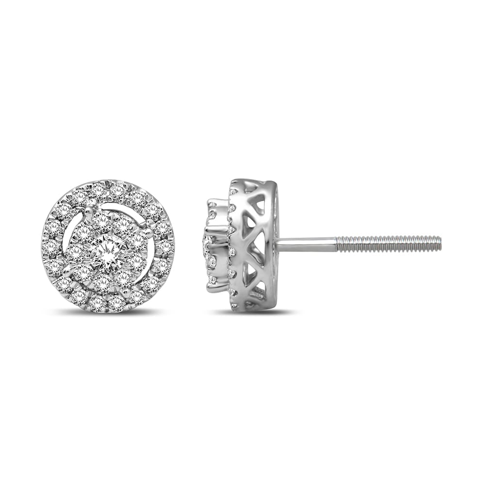 14K White Gold 2/5 Ct.Tw. Diamond Stud Earrings: 14K White Gold 2/5 Ct.Tw. Diamond Stud Earrings These amazing Earrings are available in 14K White Gold. There are 56 round diamonds with a total carat weight of 2/5 Ct.Tw. set in a micro prong setting