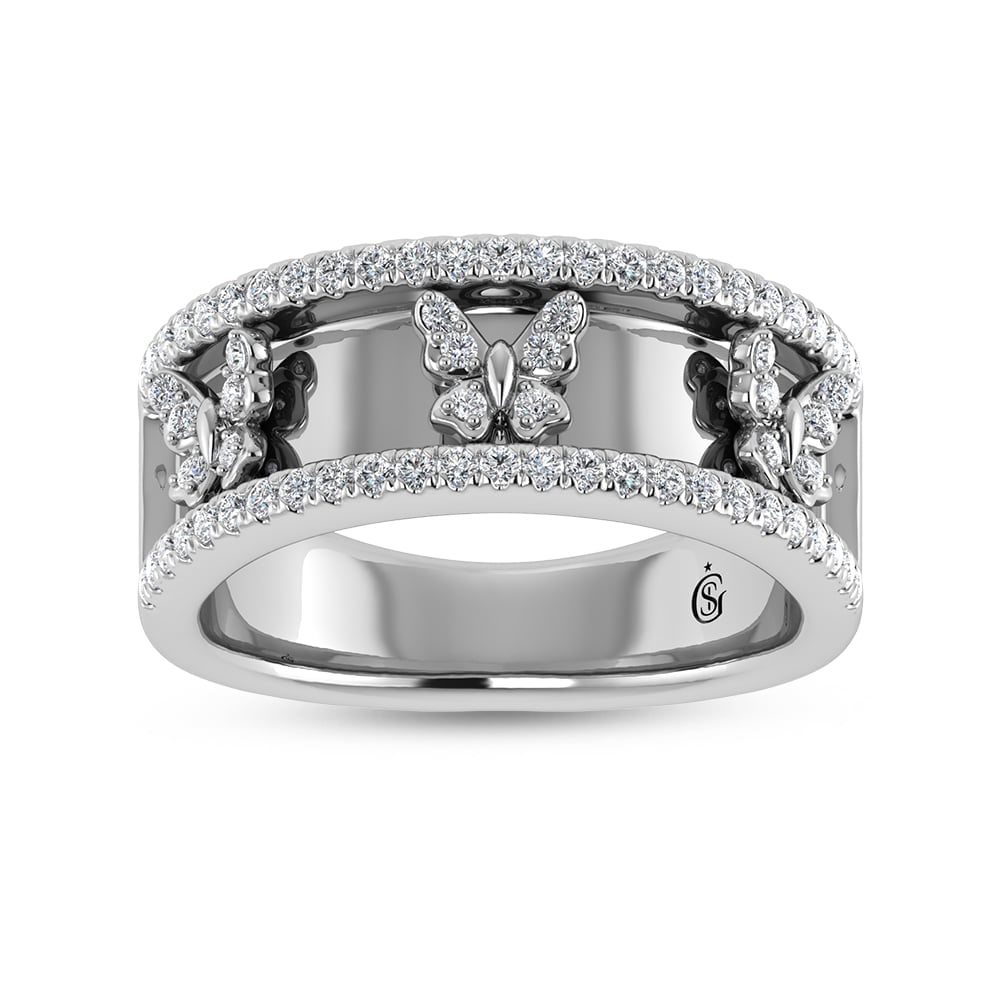 14K White Gold Diamond 1/3 Ct.Tw. Butterfly Fashion Ring: 14K White Gold Diamond 1/3 Ct.Tw. Butterfly Fashion Ring 14k White Gold Stone Color: G-h Stone Clarity: Si1 Each ring is presented in standard size 6.5. Complimentary resizing is available between siz