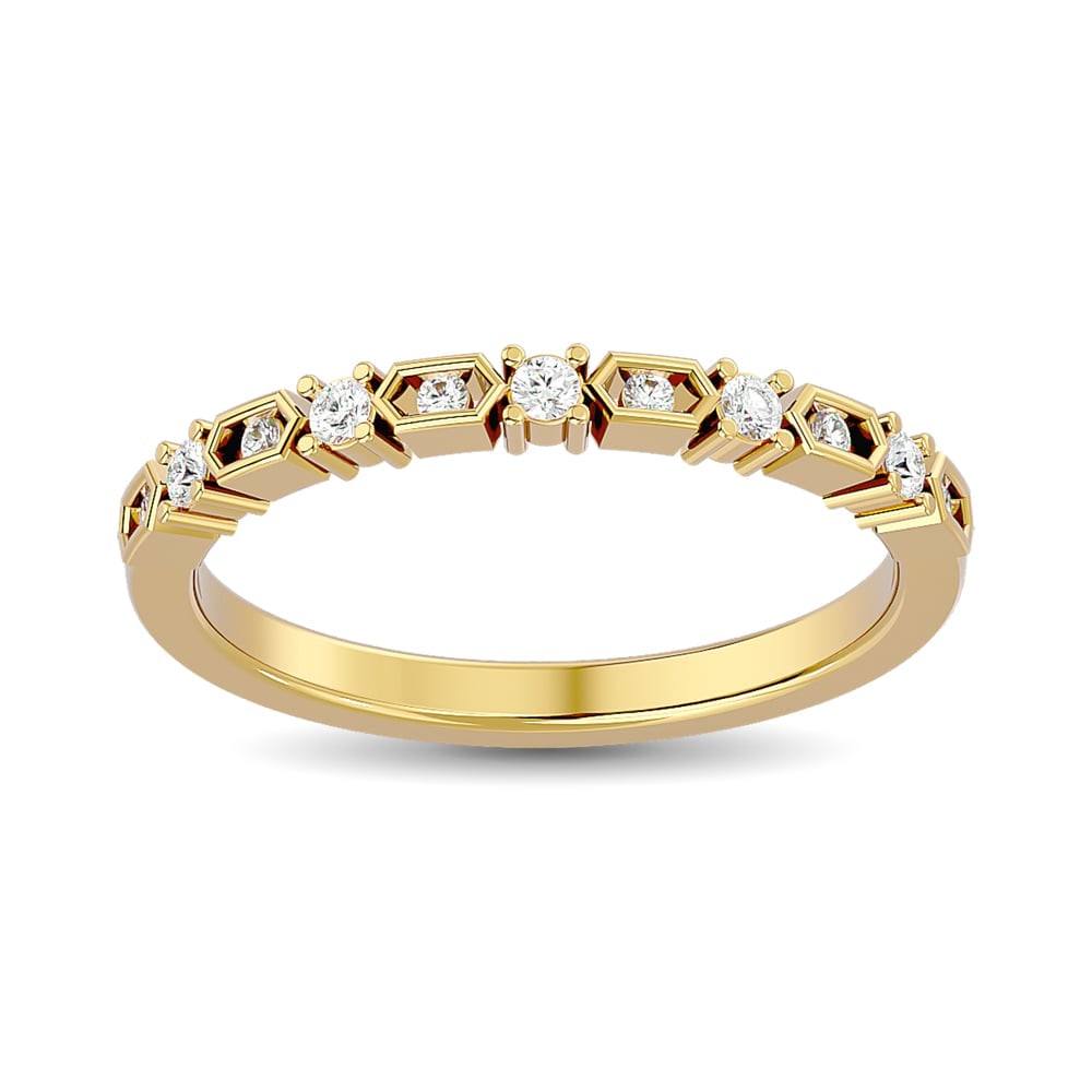 Diamond Stackable Band 1/6 Ct.tw in 14K Yellow Gold: Diamond Stackable Band 1/6 Ct.tw in 14K Yellow Gold 14k Yellow Gold Stone Color: Gh Stone Clarity: Si2 Each ring is presented in standard size 6.5. Complimentary resizing is available between sizes