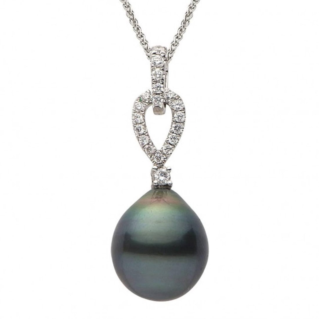 Harbor Diamonds Tahitian Pearl Diamond Pendant 18k White Gold AAA: Harbor Diamonds Tahitian Pearl Diamond Pendant 18k White Gold AAA This exquisite Tahitian Pearl and Diamond Pendant features a stunning 11-12mm Tahitian cultured pearl of AAA quality, showcasing excel