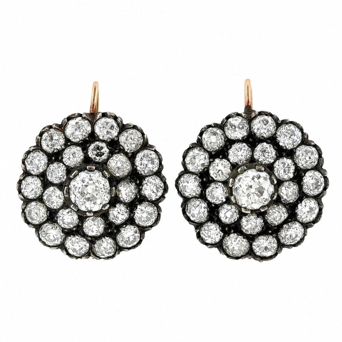 Diamond Cluster Earrings in 18K Rose Gold and Silver (1 of 5)