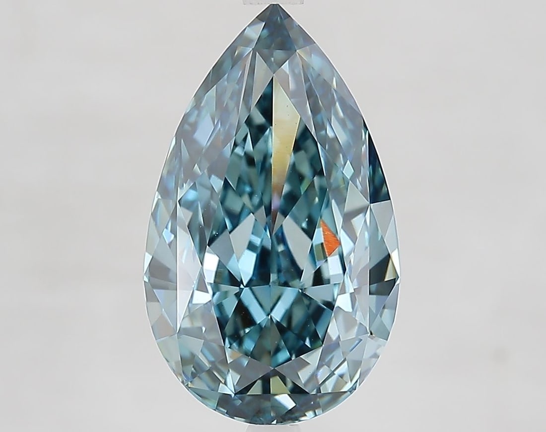 Loose Diamond - PEAR 5.11ct Fancy Vivid Greenish Blue VVS2: Loose Diamond - PEAR 5.11ct Fancy Vivid Greenish Blue VVS2 Source: This is a real non-mined Diamond that has been grown in a lab Shape: PEAR Carats: 5.11 Color: Fancy Vivid Greenish Blue Certification