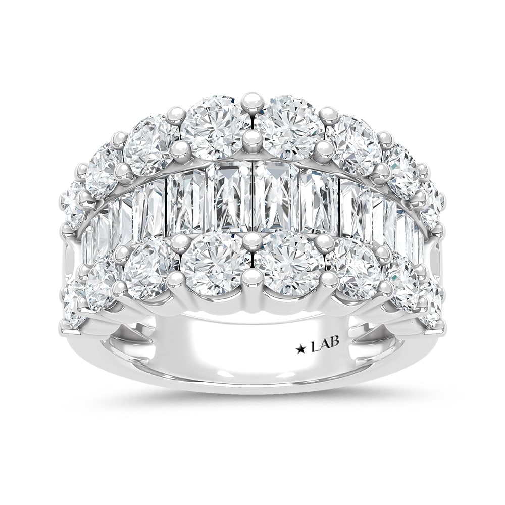 14K White Gold Lab Grown Diamond 4 Ct.Tw. Round and Baguette Fashion Ring: 14K White Gold Lab Grown Diamond 4 Ct.Tw. Round and Baguette Fashion Ring Crafted in sleek 14K white gold, this fashion ring features round and baguette lab grown diamonds totaling 4 Ct.Tw. 14k White 