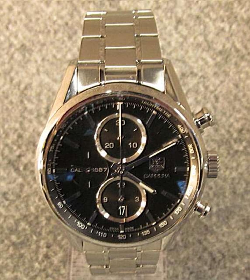 TAG Heuer CAR2110 BA0720 Carrera automatic chronograph wristwatch: TAG Heuer CAR2110 BA0720 Carrera automatic chronograph wristwatch TAG Heuer Carrera Chronograph automatic men's wristwatch, model CAR2110 BA0720. This pre-owned Swiss-made watch is listed in Product R