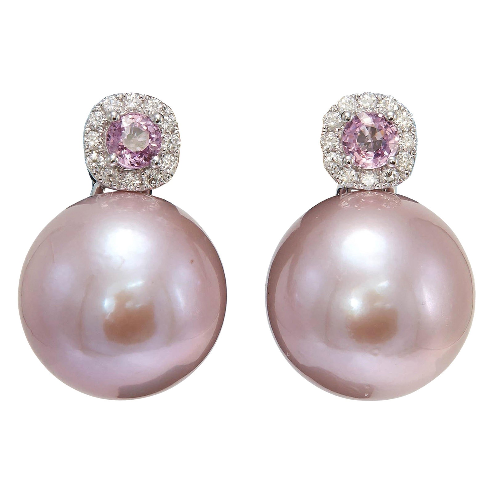 Harbor Diamonds 18K White Gold Pink Sapphire Pearl Drop Earrings 0.80 CTTW: Harbor Diamonds 18K White Gold Pink Sapphire Pearl Drop Earrings 0.80 CTTW Elevate your elegance with these stunning 18K white gold drop earrings, featuring two exquisite pink sapphires totaling 0.56 