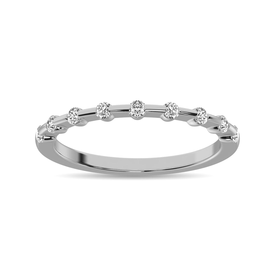Diamond 1/4 Ct.Tw. Diamond Stackble Band in 14K White Gold: Diamond 1/4 Ct.Tw. Diamond Stackble Band in 14K White Gold 14k White Gold Stone Color: G-h Stone Clarity: I1 Each ring is presented in standard size 6.5. Complimentary resizing is available between si
