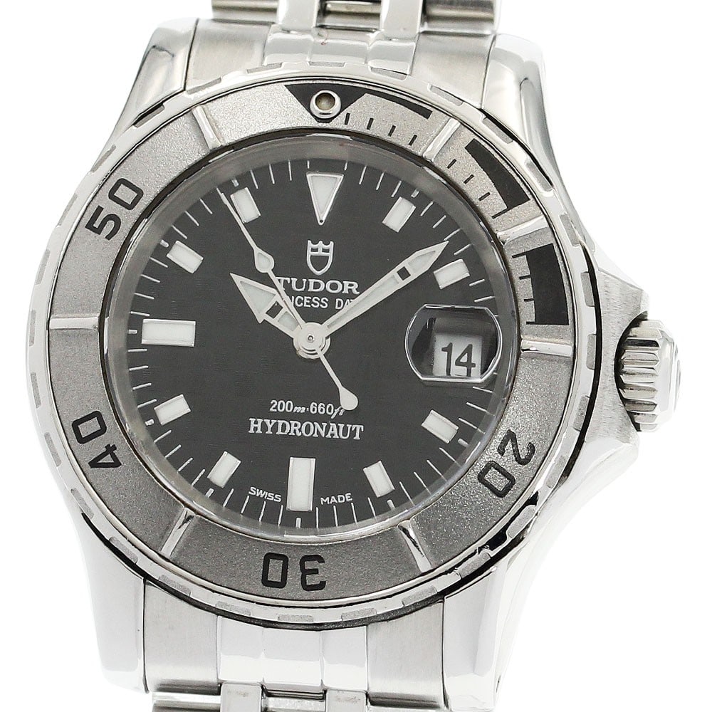 TUDOR Princess Date Hydronaut 99090 Women's Automatic Steel Watch: TUDOR Princess Date Hydronaut 99090 Women's Automatic Steel Watch TUDOR Princess Date Hydronaut ladies wristwatch, Swiss-made, in pre-owned condition. It features a stainless steel case and band, blac
