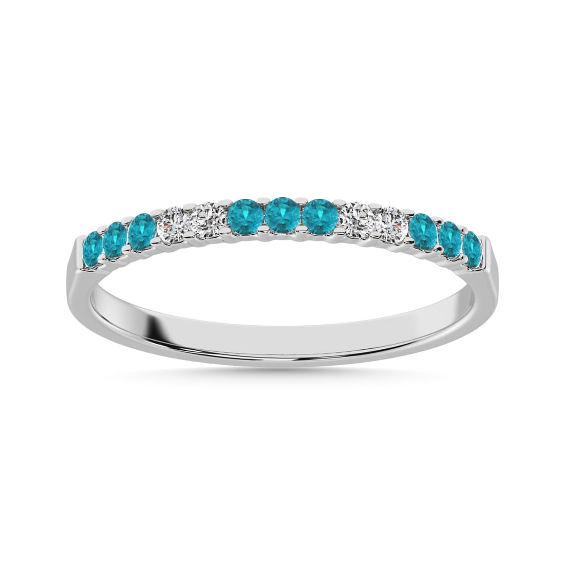 14K White Gold 1/4 Ct.tw Alternate 9 Aquamarine and 4 Diamond Machine Band: 14K White Gold 1/4 Ct.tw Alternate 9 Aquamarine and 4 Diamond Machine Band 14k White Gold Stone Color: G-h Stone Clarity: Si2 / Aaa Each ring is presented in standard size 6.5. Complimentary resizing 