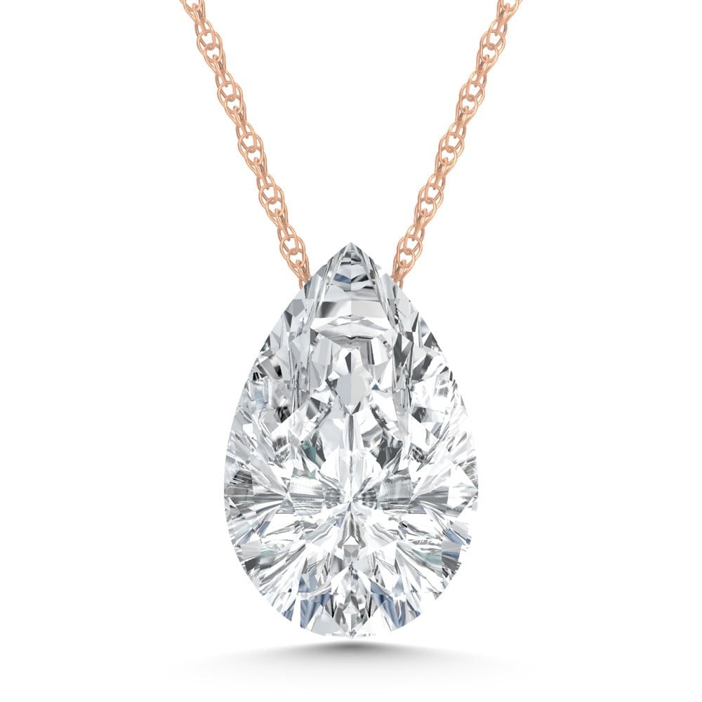 14K Rose Gold Lab Grown Diamond 1 Ct.Tw. Pear Shape Slider Pendant: 14K Rose Gold Lab Grown Diamond 1 Ct.Tw. Pear Shape Slider Pendant Polished 14K Rose gold slider pendant set with pear-shaped lab-grown diamonds totaling 1 carat total weight. 14k Rose Gold Stone Colo