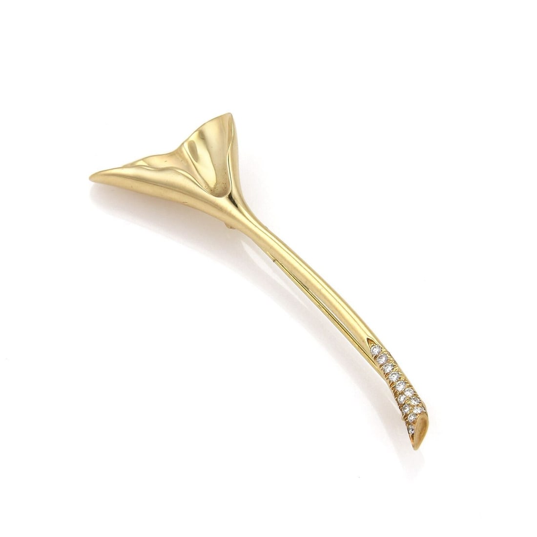 Tiffany & Co. Ginkgo Lily Diamond Floral Brooch 18k Yellow Gold: Tiffany & Co. Ginkgo Lily Diamond Floral Brooch 18k Yellow Gold Vintage Tiffany & Co. Ginkgo Lily floral pin brooch in 18k yellow gold, accented with natural diamonds. This original signed brooch feat