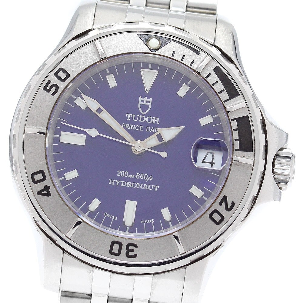 TUDOR Hydronaut 85190 Automatic Date Blue Dial Steel Wristwatch: TUDOR Hydronaut 85190 Automatic Date Blue Dial Steel Wristwatch Pre-owned TUDOR Hydronaut Date automatic wristwatch with a blue dial and stainless steel case and bracelet. This unisex model features a