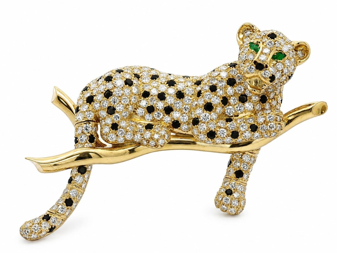 Vintage 18k Yellow Gold Panther Brooch with 20.16ctw Diamond and Emeralds (1 of 9)