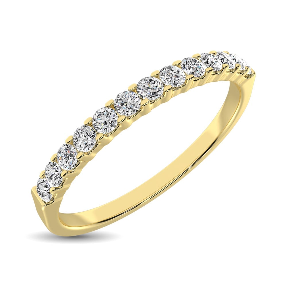 14K Yellow Gold 1/5 Ct Diamond Ladies Machine Band: 14K Yellow Gold 1/5 Ct Diamond Ladies Machine Band This beautiful Ladies Band is available in 14K Yellow Gold. There are 13 round diamonds with a total carat weight of 1/5 Ct.Tw. set in a machine sett