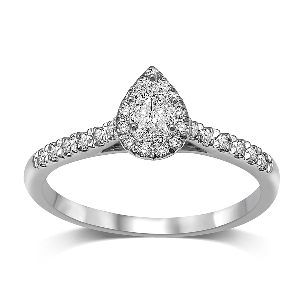 14K White Gold 1/2 Ct.Tw. Diamond Halo Engagement Ring: 14K White Gold 1/2 Ct.Tw. Diamond Halo Engagement Ring Elegant Diamond Straight Shank Single Halo Engagement Ring Fashioned In 14K White Gold And Features Sparkling 1/2 Ct.Tw. Diamond. The Center Ston