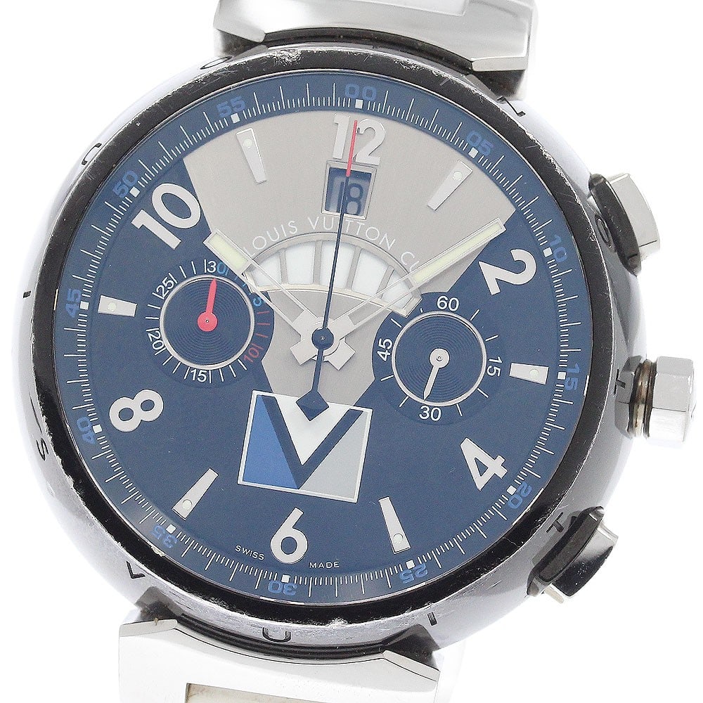 Louis Vuitton Tambour Regatta Q102G mens automatic chronograph watch: Louis Vuitton Tambour Regatta Q102G mens automatic chronograph watch Pre-owned Louis Vuitton Tambour Regatta men's wristwatch with automatic movement, date, chronograph, and small seconds functions. T