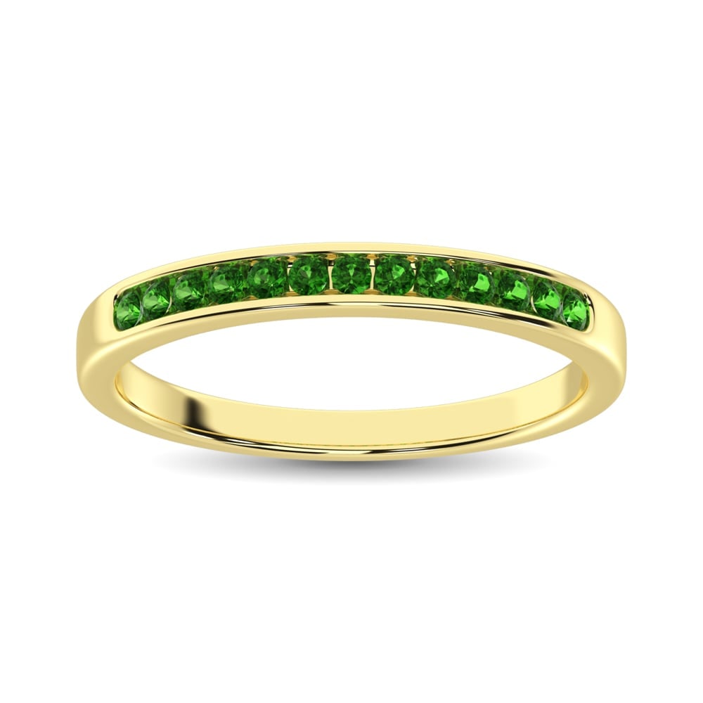 14K Yellow Gold 1/5 Ct.tw Tsavorite Machine Band: 14K Yellow Gold 1/5 Ct.tw Tsavorite Machine Band 14K Yellow Gold Machine Band Set with 13 round cut 1/5 Ct.Tw. Tsavorite in channel setting. 14k Yellow Gold Stone Color: Gh Stone Clarity: I1 Each ring