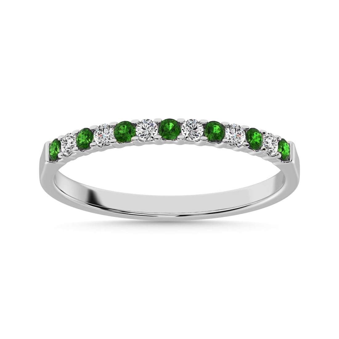 14K White Gold 1/4 Ct.tw Tsavorite & Diamond Machine Band: 14K White Gold 1/4 Ct.tw Tsavorite & Diamond Machine Band 14K White Gold Machine Band Set with 7 round cut 1/4 Ct.Tw. Tsavorite and 6 diamonds in prong setting. 14k White Gold Stone Color: G-h Stone C