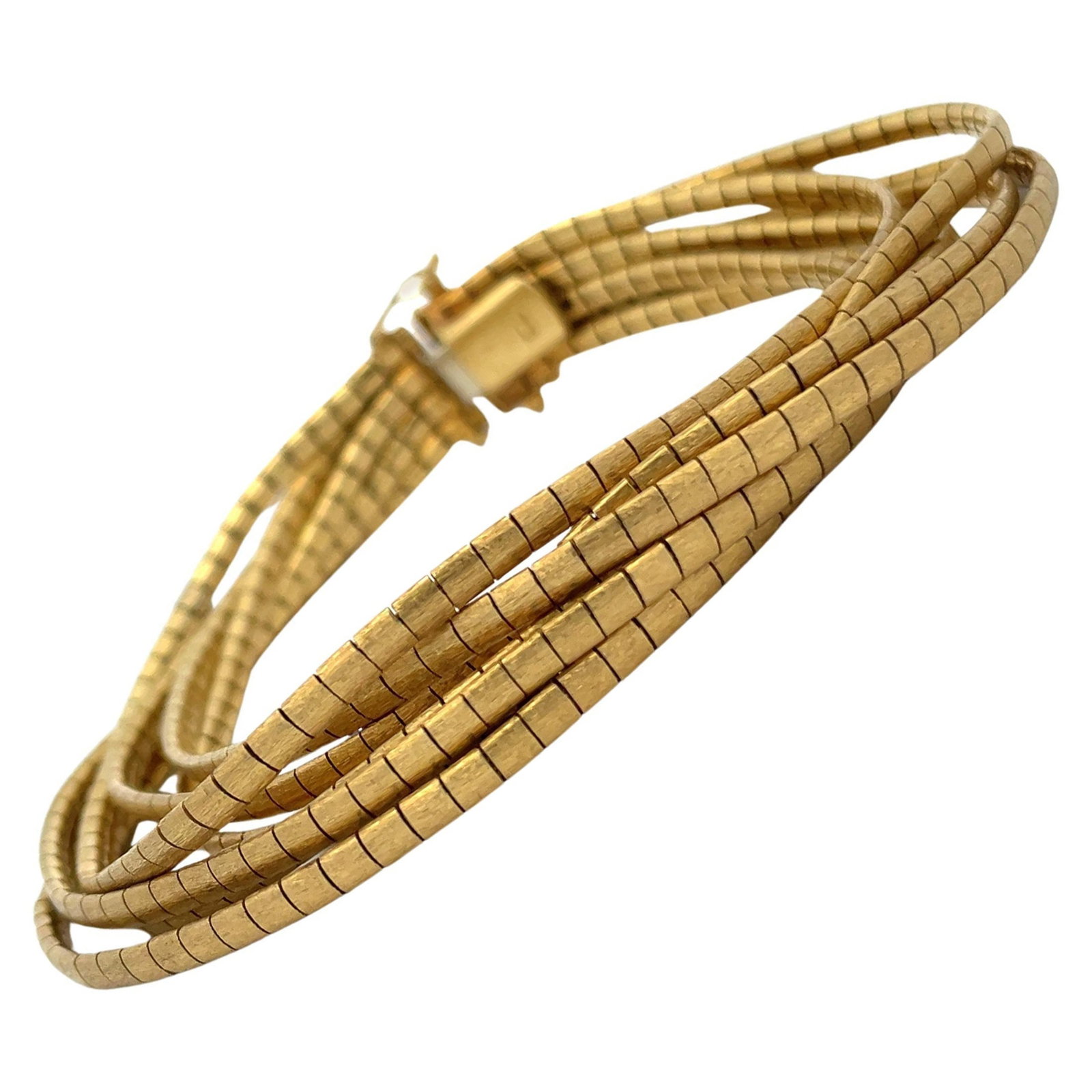 14K Yellow Gold 7 Row Textured Multi Strand Bracelet 49.8g: 14K Yellow Gold 7 Row Textured Multi Strand Bracelet 49.8g This exquisite 14 karat yellow gold bracelet features a contemporary design with seven multi-textured strands, each measuring 2.5 mm in