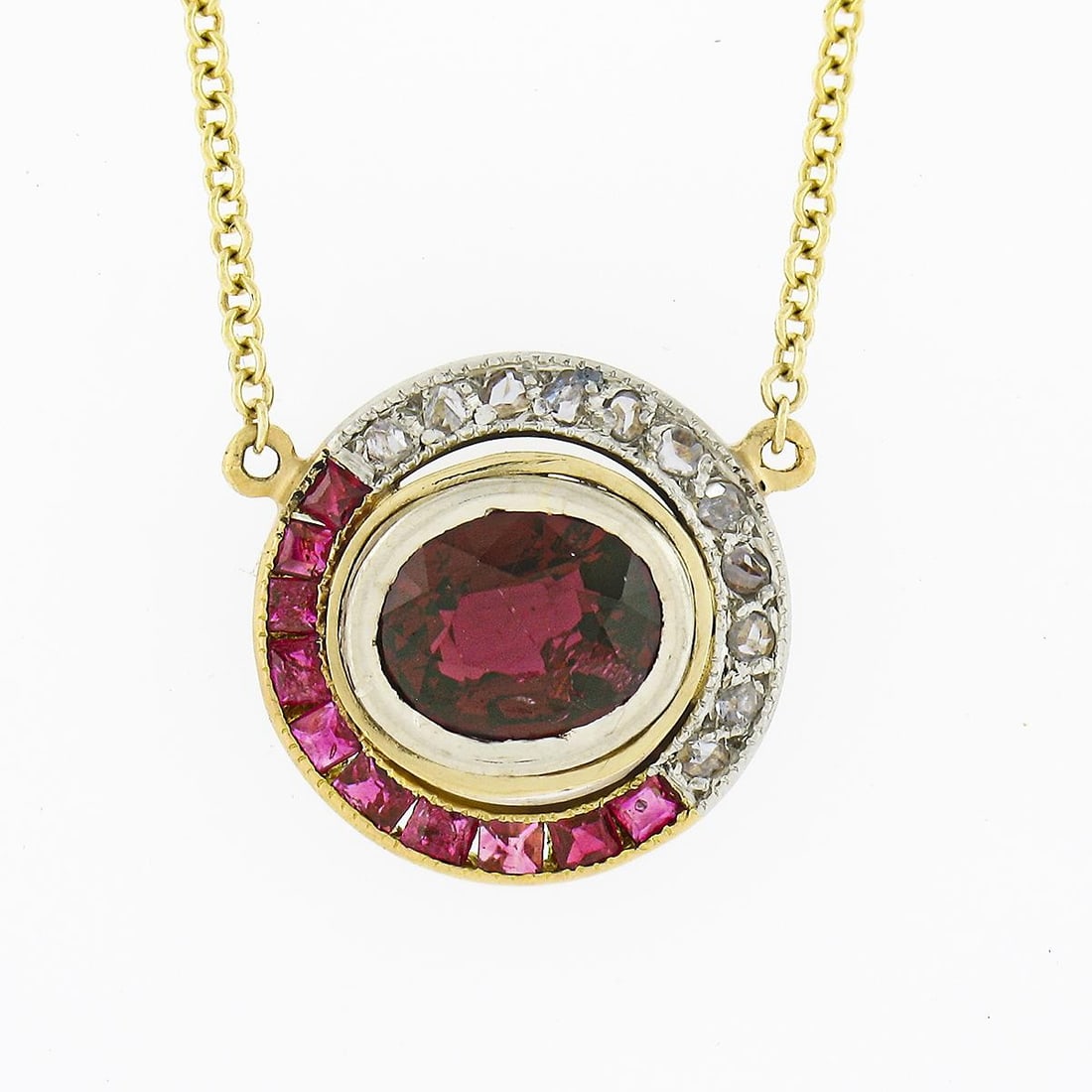 Edwardian 18k Yellow Gold Ruby Diamond Pendant Necklace GIA No Heat (1 of 9)