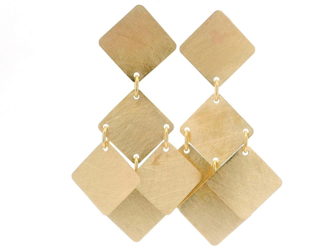 Milor 14k Yellow Gold Textured Drop Chandelier Earrings: Milor 14k Yellow Gold Textured Drop Chandelier Earrings Elevate your style with these stunning Milor 14k Yellow Gold Textured Panel Drop Dangle Chandelier Earrings. Crafted from solid 14k yellow gold,