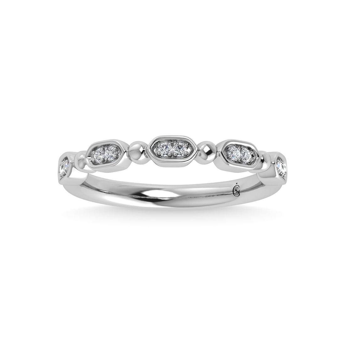 10K White Gold Diamond 1/20 Ct.Tw. Stackable Band: 10K White Gold Diamond 1/20 Ct.Tw. Stackable Band 10k White Gold Stone Color: G-h Stone Clarity: Si3 Each ring is presented in standard size 6.5. Complimentary resizing is available between sizes 510 