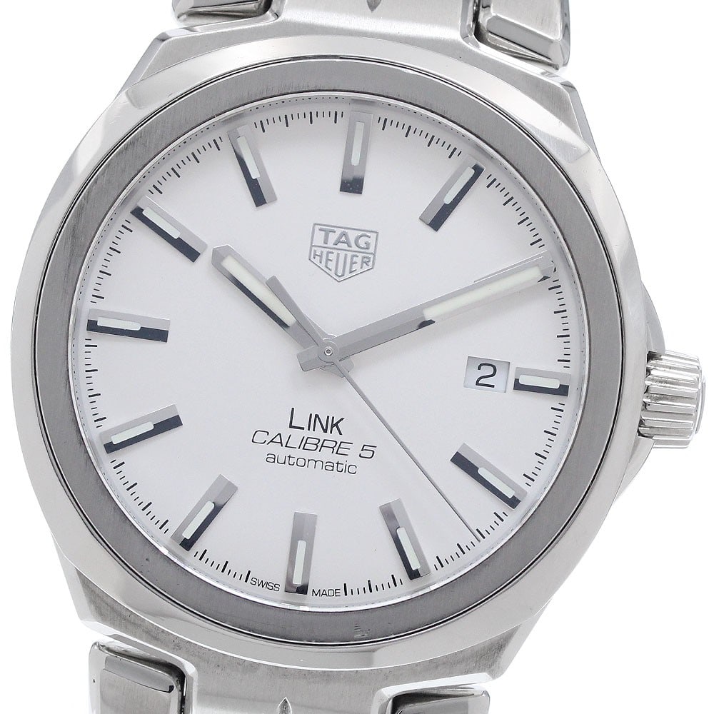 TAG Heuer Link Caliber 5 automatic mens date watch WBC2111: TAG Heuer Link Caliber 5 automatic mens date watch WBC2111 TAG Heuer Link Caliber 5 men's automatic wristwatch, reference WBC2111, with a stainless steel case and bracelet, silver dial, and date funct