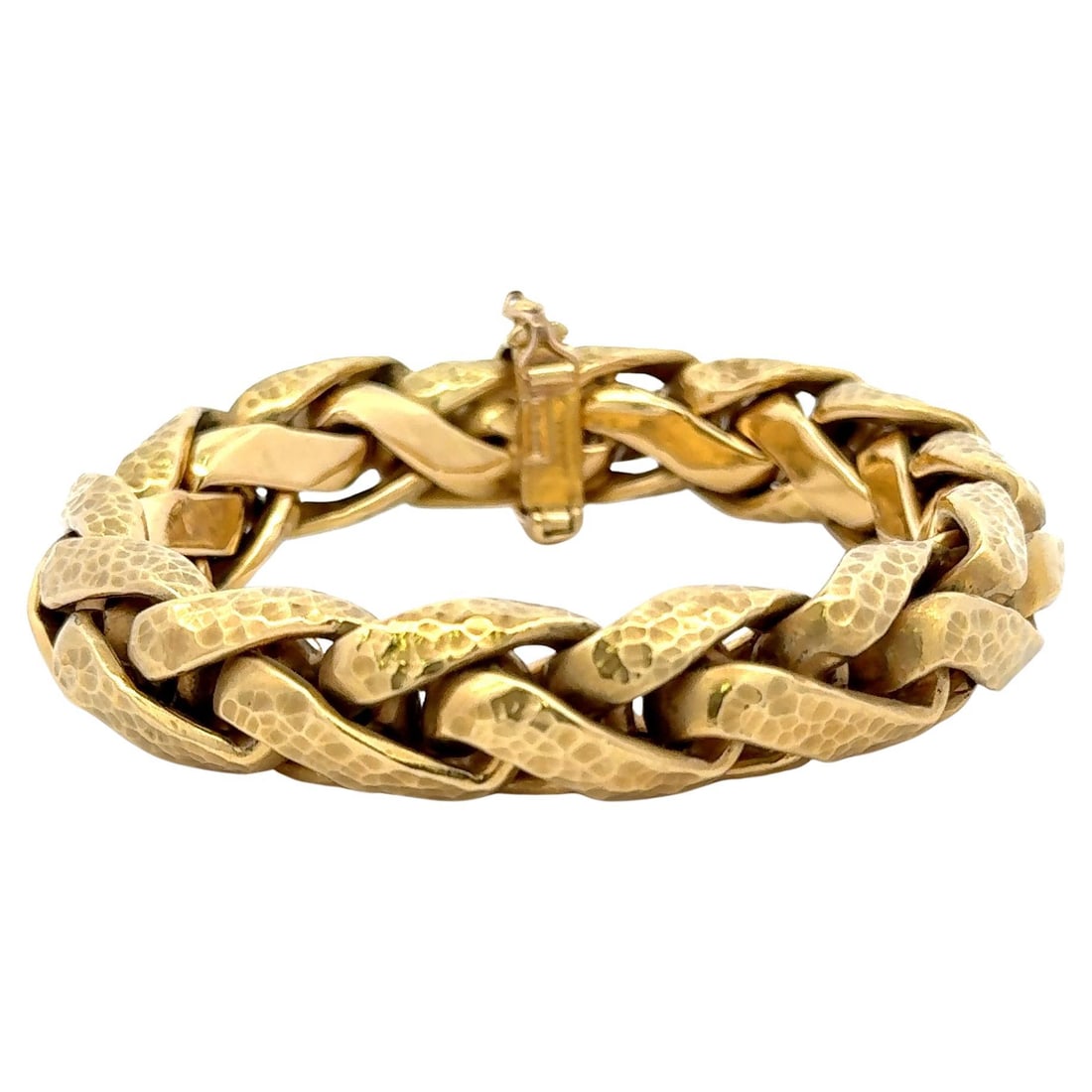 Harbor Diamonds 18K Yellow Gold Braided Link Bracelet 54.5g: Harbor Diamonds 18K Yellow Gold Braided Link Bracelet 54.5g This stunning 18 Karat Yellow Gold Bracelet showcases a contemporary braided hammer motif, making it a perfect addition to any jewelry colle