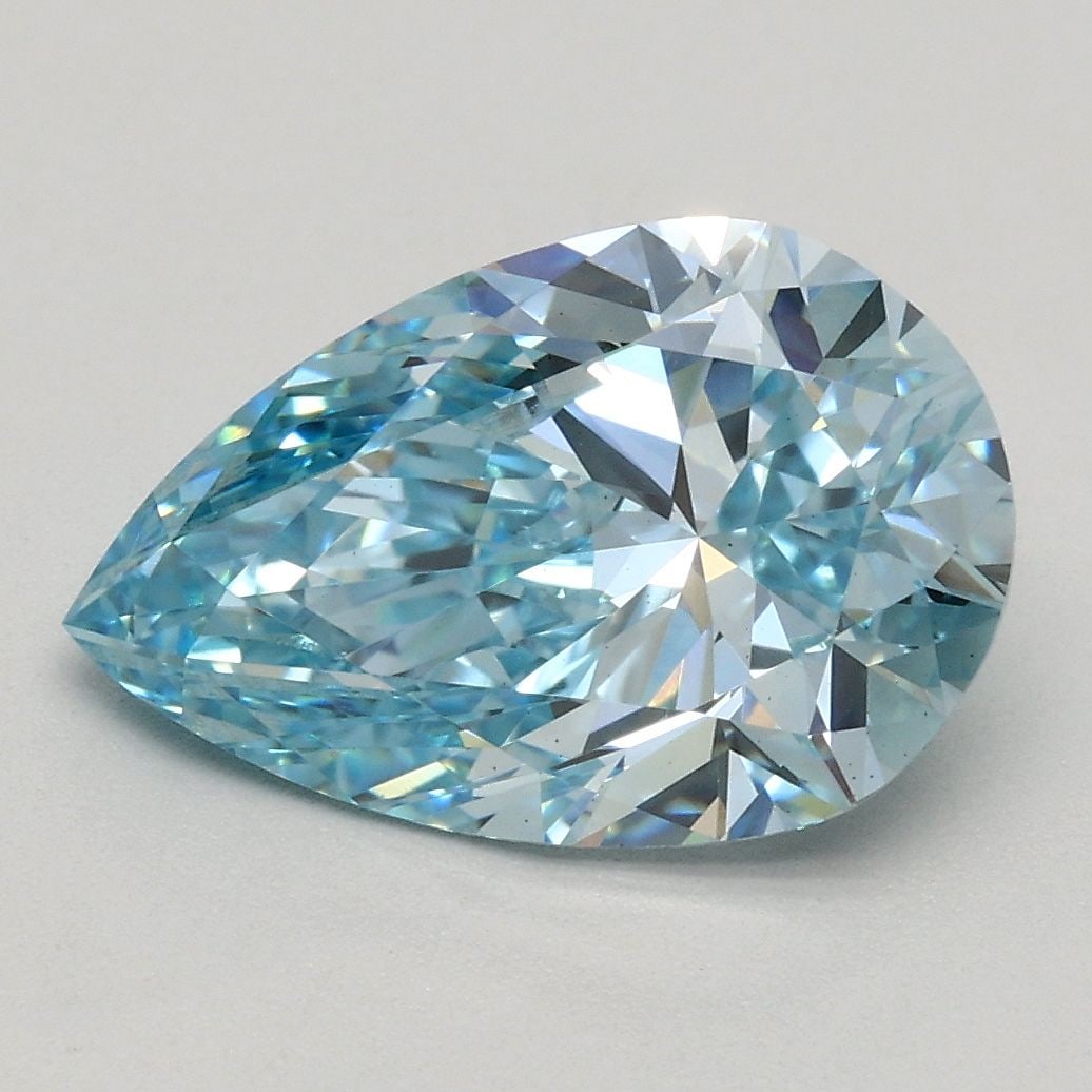 Loose Diamond - PEAR 2.1ct Fancy Intense Greenish Blue VS2: Loose Diamond - PEAR 2.1ct Fancy Intense Greenish Blue VS2 Source: This is a real non-mined Diamond that has been grown in a lab Shape: PEAR Carats: 2.1 Color: Fancy Intense Greenish Blue Certificatio
