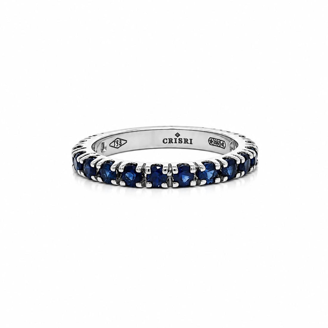 Unbranded 18k White Gold Sapphire Eternity Band Ring 1.50ctw Size 6.5: Unbranded 18k White Gold Sapphire Eternity Band Ring 1.50ctw Size 6.5 Elegant eternity stack band ring crafted in solid 18k white gold and set with numerous natural blue sapphires in a round brilliant