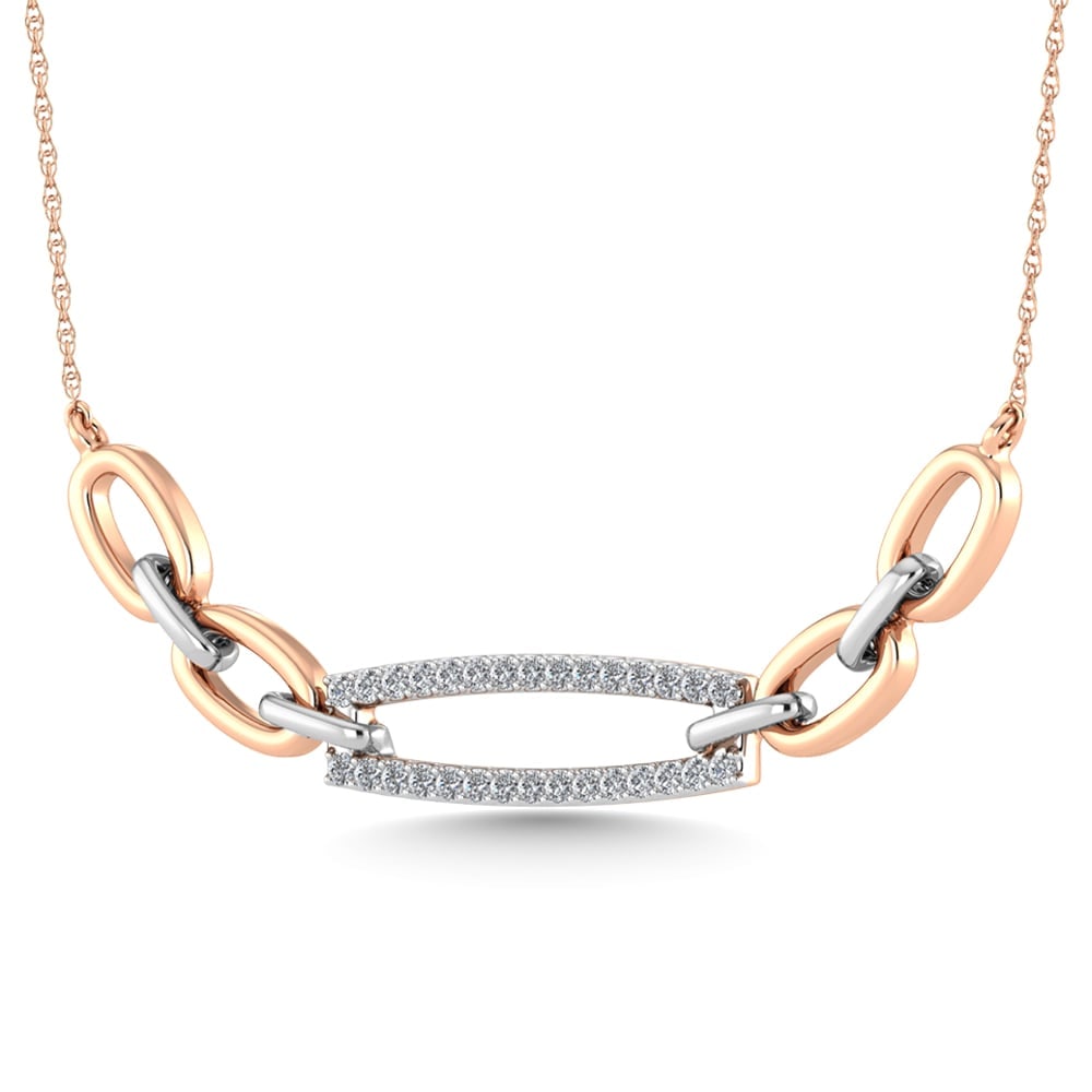 10K Two Tone Diamond 1/6 Ct.Tw. Fashion Necklace: 10K Two Tone Diamond 1/6 Ct.Tw. Fashion Necklace 10k Two Tone Stone Color: G-h Stone Clarity: I1 Unless otherwise specified, pendants that include a chain are paired with our standard 18-inch length. 