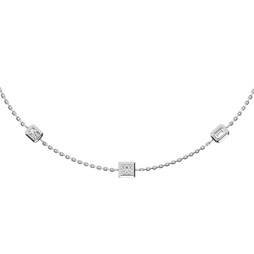 14K White Gold Lab Grown Fancy Diamond 3/4 Ct.Tw. 7 Stone Necklace: 14K White Gold Lab Grown Fancy Diamond 3/4 Ct.Tw. 7 Stone Necklace Crafted in 14K White Gold, this elegant 7-stone necklace features lab grown fancy diamonds totaling 3/4 Ct.Tw., artfully arranged to 