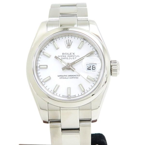 Rolex 179160 26mm Stainless Steel Wristwatch: Rolex 179160 26mm Stainless Steel Wristwatch This ROLEX Datejust 26mm women's wristwatch features a white dial with bar indexes, an Oyster bracelet, and a polished bezel, offering a blend of luxury an