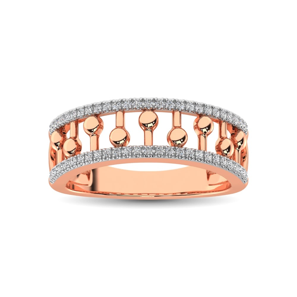 10K Rose Gold 1/4 Ct.Tw. Diamond Fashion Ring: 10K Rose Gold 1/4 Ct.Tw. Diamond Fashion Ring This stunning ring is available in 10K Rose Gold. There are 54 round diamonds with a total carat weight of 1/4 Ct.Tw. set in a Prong setting. 10k Rose Gol