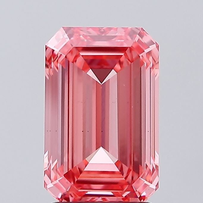 Loose Diamond - EMERALD 2.32ct Fancy Vivid Pink VS1: Loose Diamond - EMERALD 2.32ct Fancy Vivid Pink VS1 Source: This is a real non-mined Diamond that has been grown in a lab Shape: EMERALD Carats: 2.32 Color: Fancy Vivid Pink Certification: IGI Video: