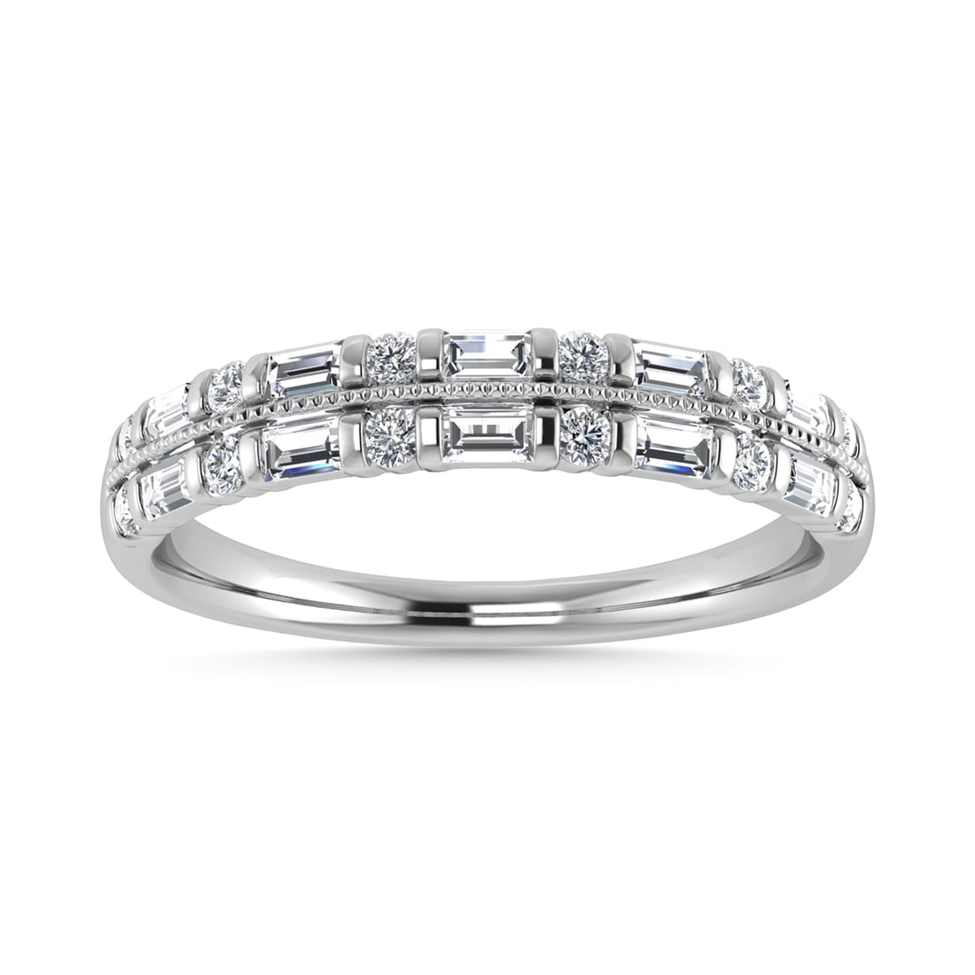 Diamond 1/4 Ct.Tw. Fashion Band in 14K White Gold: Diamond 1/4 Ct.Tw. Fashion Band in 14K White Gold 14k White Gold Stone Color: G-h Stone Clarity: Si2 / I1 Each ring is presented in standard size 6.5. Complimentary resizing is available between sizes