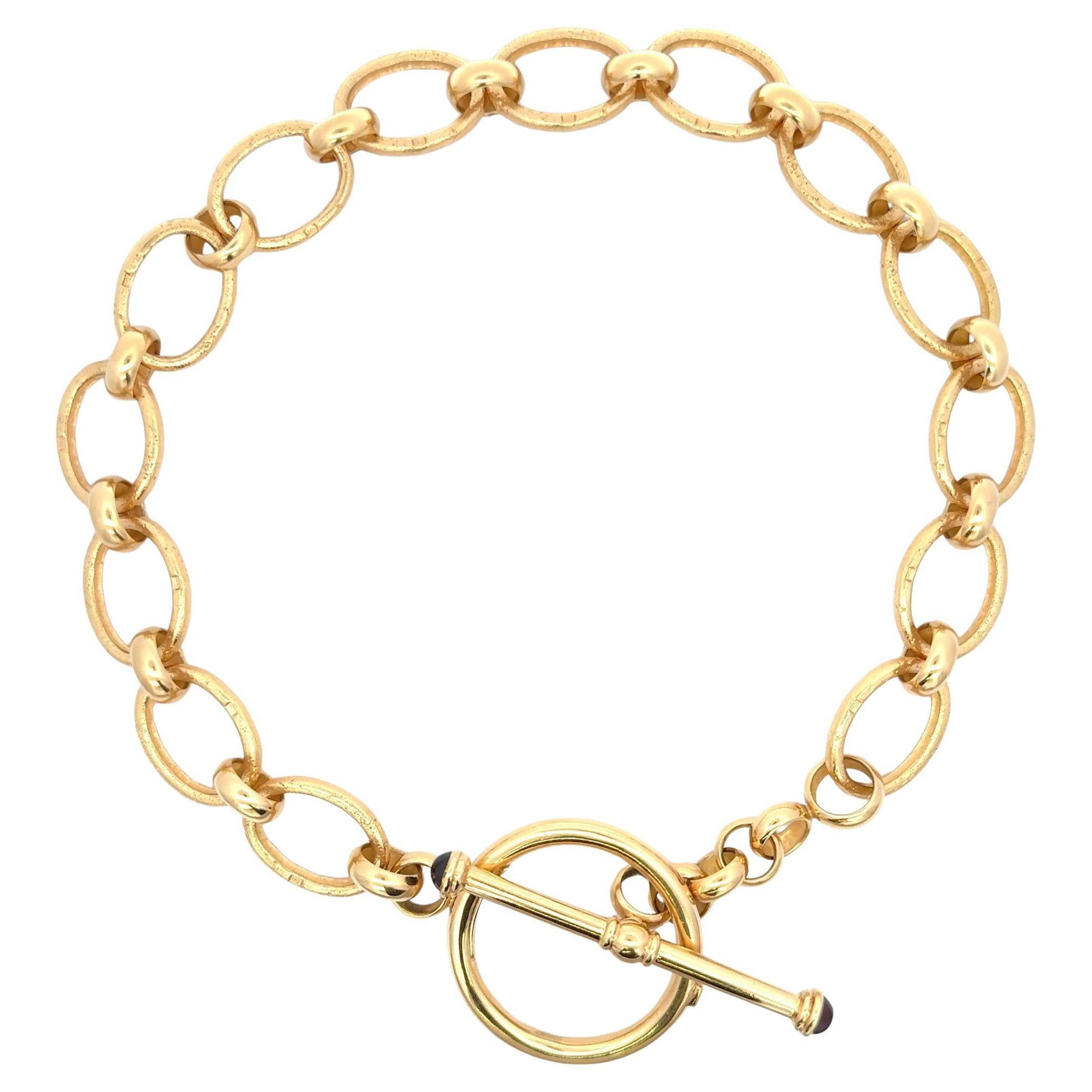 18K Yellow Gold Large Toggle Necklace Signed Badou 123.3g Contemporary Design: 18K Yellow Gold Large Toggle Necklace Signed Badou 123.3g Contemporary Design This stunning necklace is crafted from 18 karat yellow gold, weighing 123.3 grams. It features a contemporary design with 