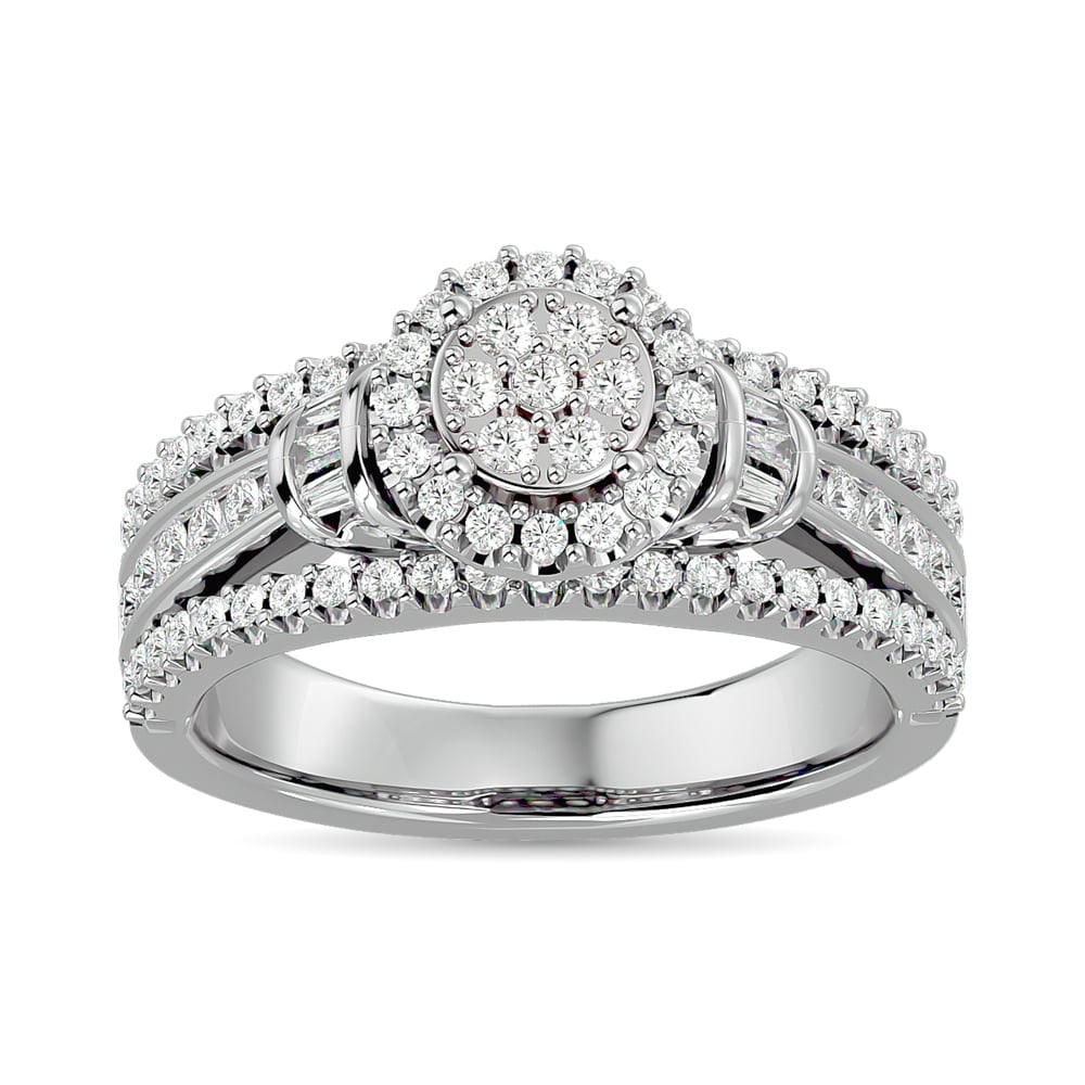 Diamond Engagement Ring 3/4 Ct.tw in 10K White Gold: Diamond Engagement Ring 3/4 Ct.tw in 10K White Gold 10k White Gold Stone Color: Gh Stone Clarity: I1 Each ring is presented in standard size 6.5. Complimentary resizing is available between sizes 510 