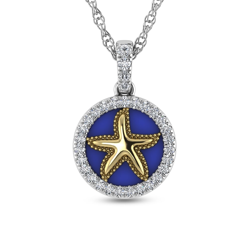 14K Two Tone 1/6 Ct.Tw. Diamond And Mother of Pearl Sea Of Life Star Fish Pendant: 14K Two Tone 1/6 Ct.Tw. Diamond And Mother of Pearl Sea Of Life Star Fish Pendant 14k Two Tone Stone Color: G-h Stone Clarity: I1 Unless otherwise specified, pendants that include a chain are paired w