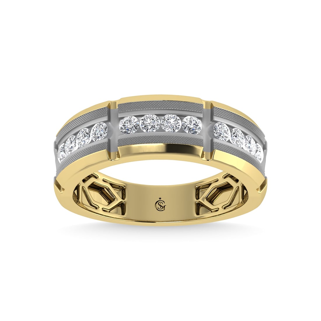 14K Two Tone Diamond 1/2 Ct.Tw. Mens Machine Band: 14K Two Tone Diamond 1/2 Ct.Tw. Mens Machine Band 14k Two Tone Stone Color: G-h Stone Clarity: I1-i2 Each ring is presented in standard size 6.5. Complimentary resizing is available between sizes 510 