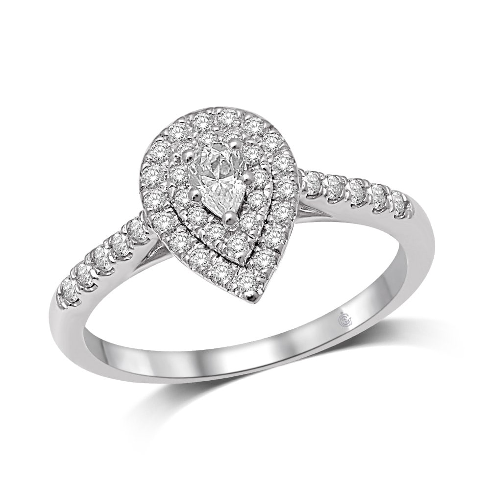 14K White Gold 1/2 Ct.Tw. Diamond Halo Engagement Ring: 14K White Gold 1/2 Ct.Tw. Diamond Halo Engagement Ring Elegant Diamond Straight Shank Double Halo Engagement Ring Fashioned In 14K White Gold And Showcases Sparkling 1/2 Ct.Tw. Diamond. 14k White Gold