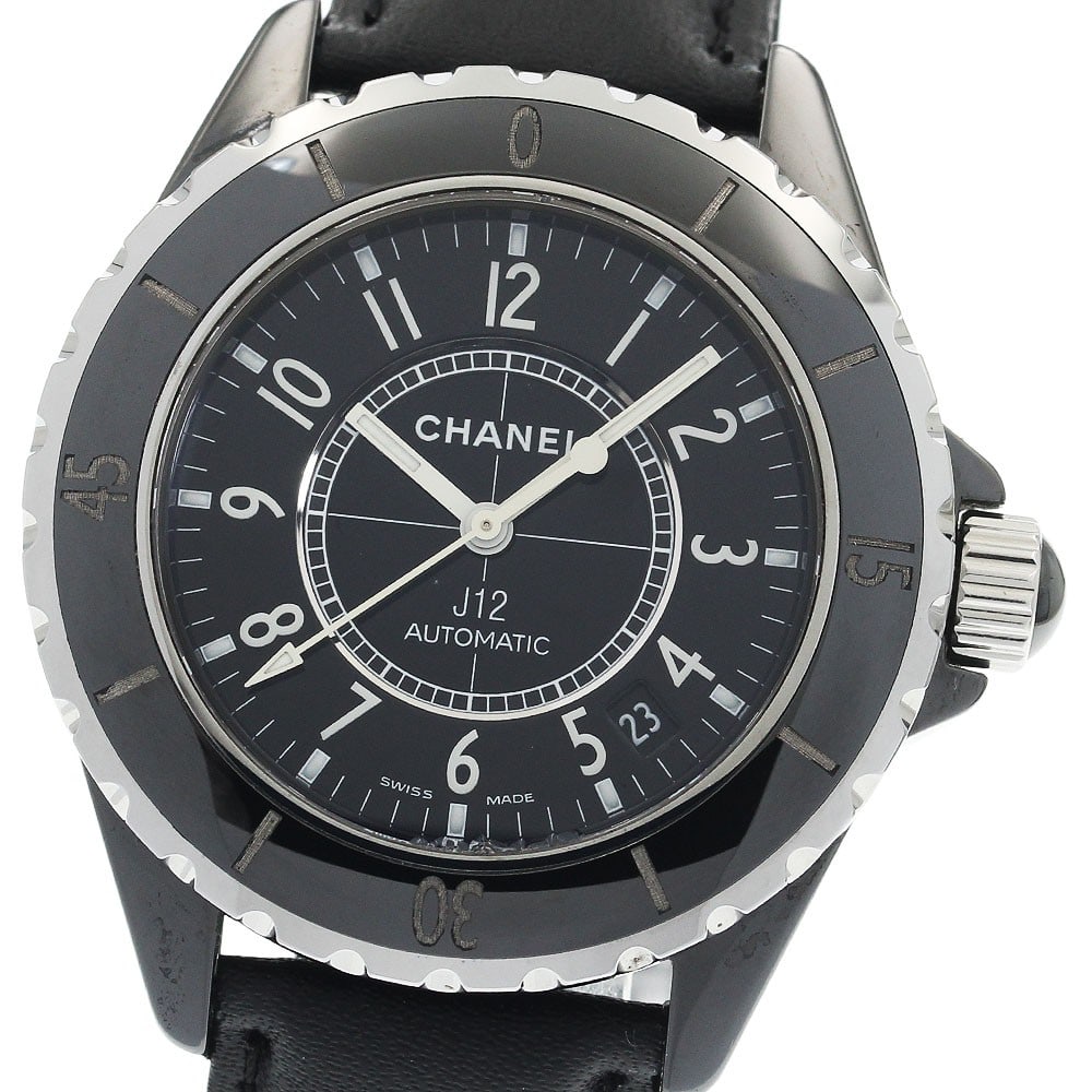 CHANEL J12 H0683 mens automatic watch black ceramic date 38mm: CHANEL J12 H0683 mens automatic watch black ceramic date 38mm Pre-owned CHANEL J12 38MM men's wristwatch with automatic movement and date display. This watch features a black dial and a ceramic and st